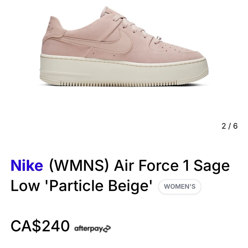 Nike Women's. Size 7 Air Force 1 Sage Low in Soft Pink Suede Sneakers Shoes